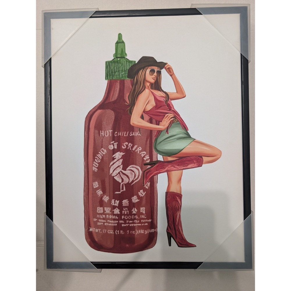 HOT CHILI SRIRACHA COWGIRL FRAMED 11x14 FRAMED CANVAS PRINT - SW Western Art